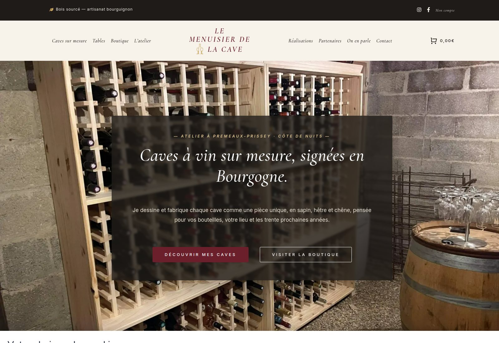 Capture d’écran du site Le menuisier de la cave